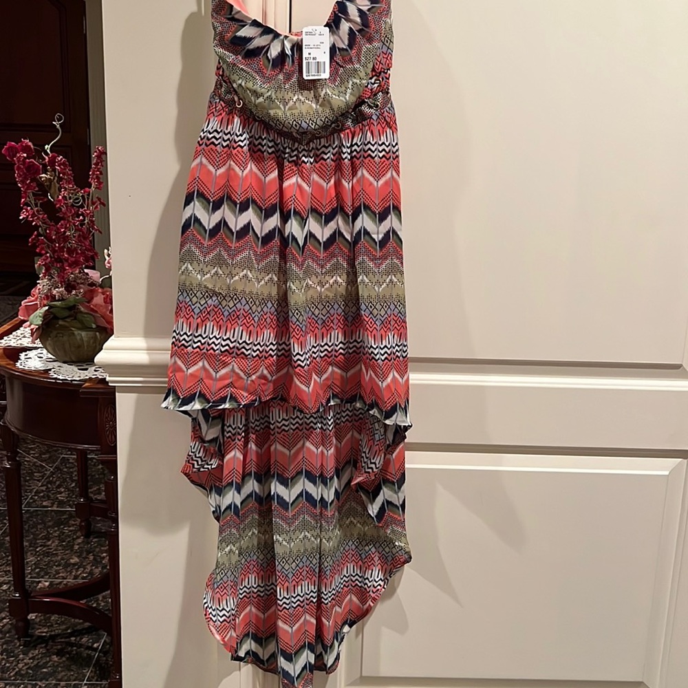 New NWT Forever 21 Strapless Zip up high/low dress multi colored Medium